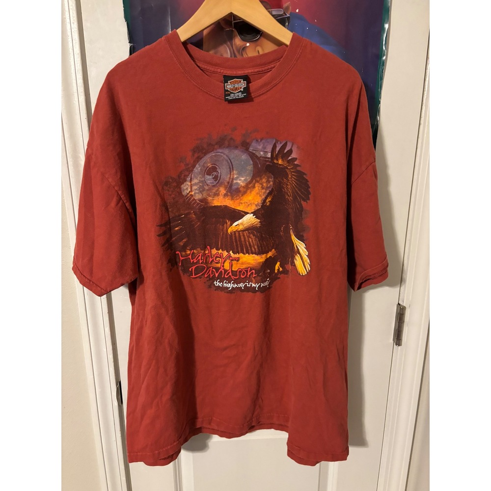 Harley Davidson T Shirt Mens XXL Red Benson Motorcycles Muncie Indiana Eagle USA